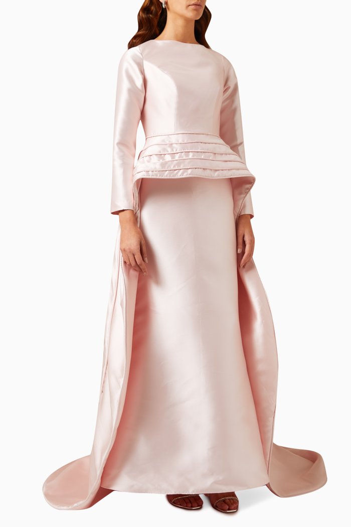 

Peplum Train Skirt Gown in Satin, Pink