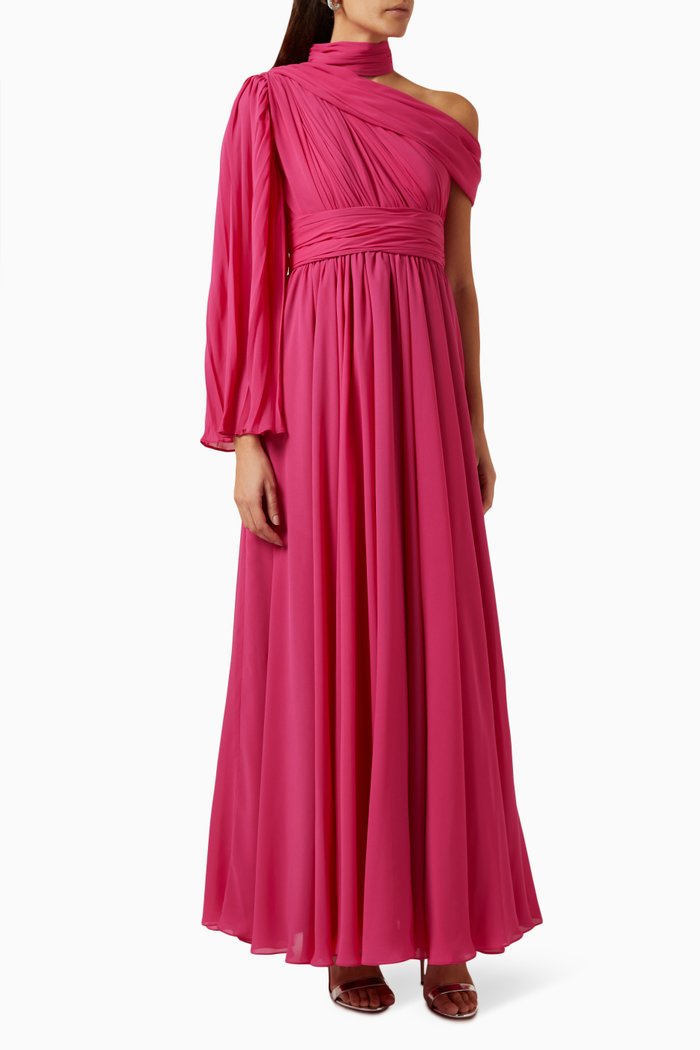 

Asymetrical Maxi Dress in Chiffon, Pink