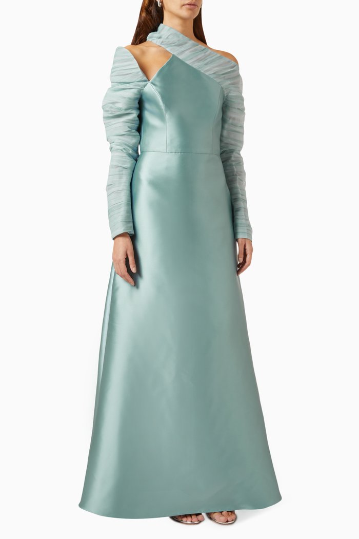 Cut-out Maxi Dress in Satin & Tulle, Blue