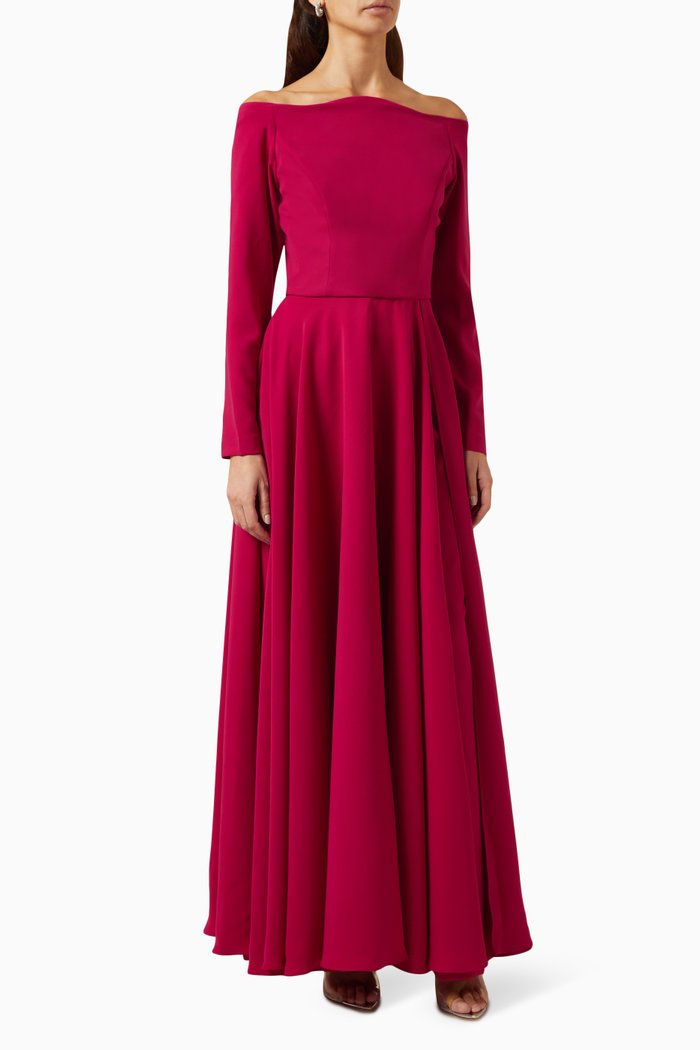 

Off-shoulder Maxi Dress in Crepe, Pink