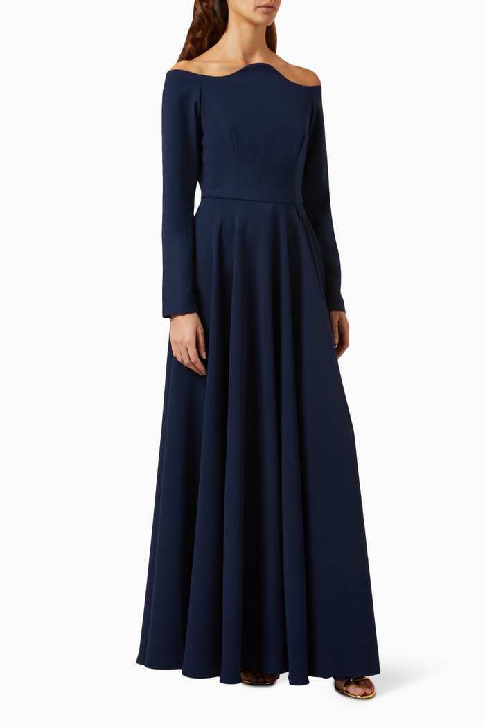 

Off-shoulder Maxi Dress in Crepe, Blue