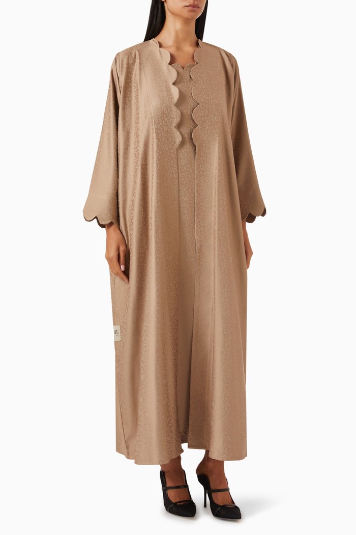 

Fall02 Aily Printed Abaya Set in Copro, Neutral