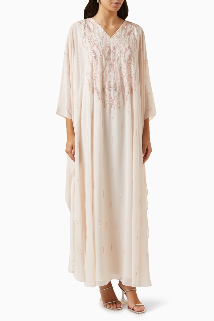 

Beaded Embroidery Kaftan in Chiffon, Pink