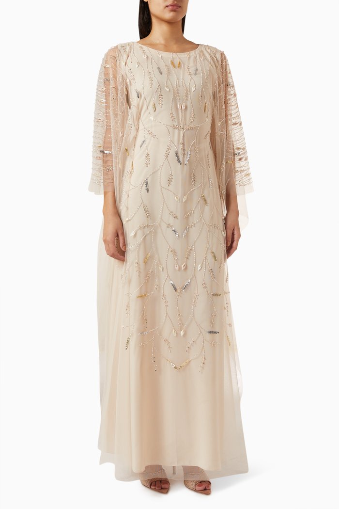 

Embroidered Kaftan in Chiffon, Neutral