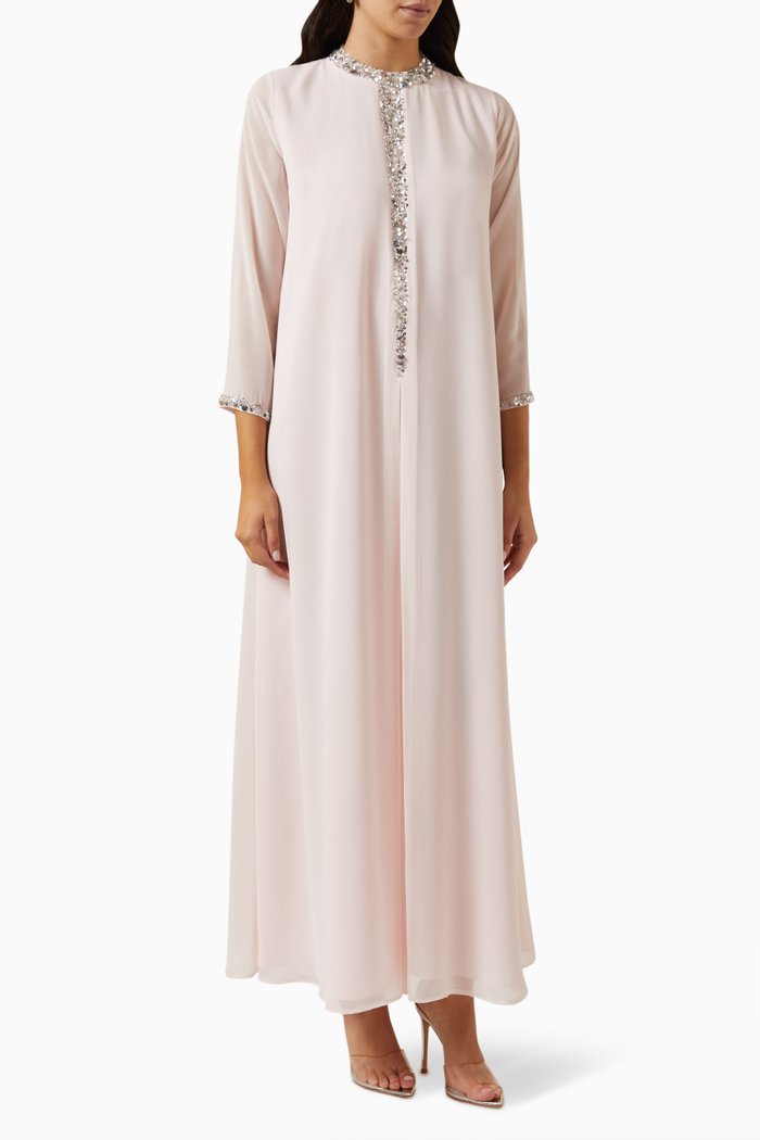 

Sequin Embroidered Kaftan in Chiffon, Pink