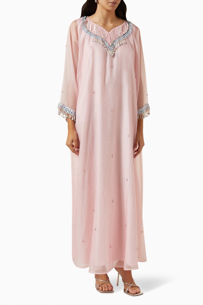 

Embroidered Kaftan in Chiffon, Pink