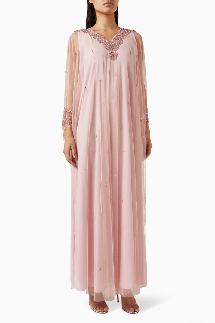

Sequin Embroidered Kaftan in Chiffon, Pink