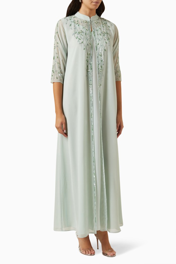 

Embroidered Kaftan in Chiffon, Green