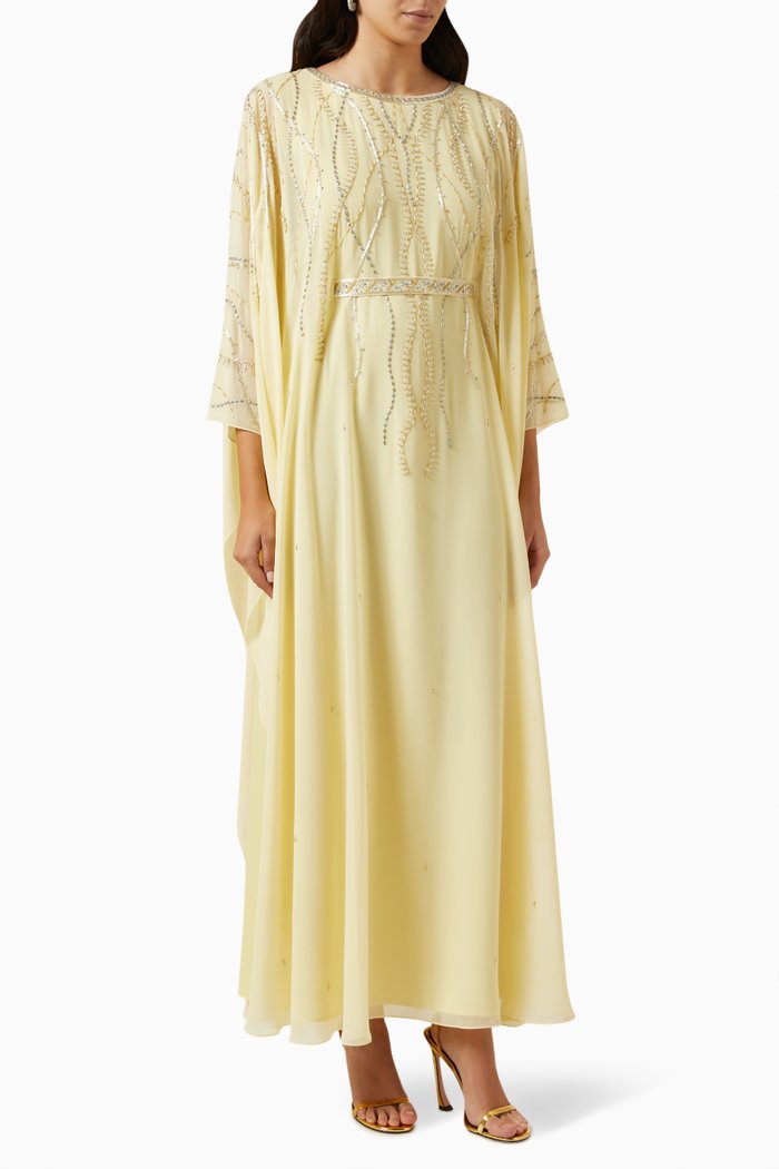

Embroidered Kaftan in Chiffon, Yellow