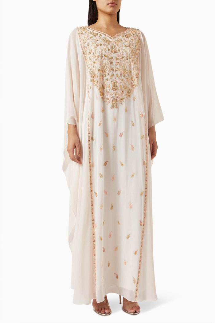 

Embroidered Kaftan in Chiffon, Pink