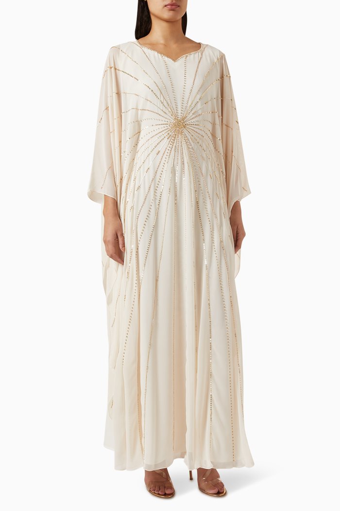 

Embroidered Kaftan in Chiffon, Neutral