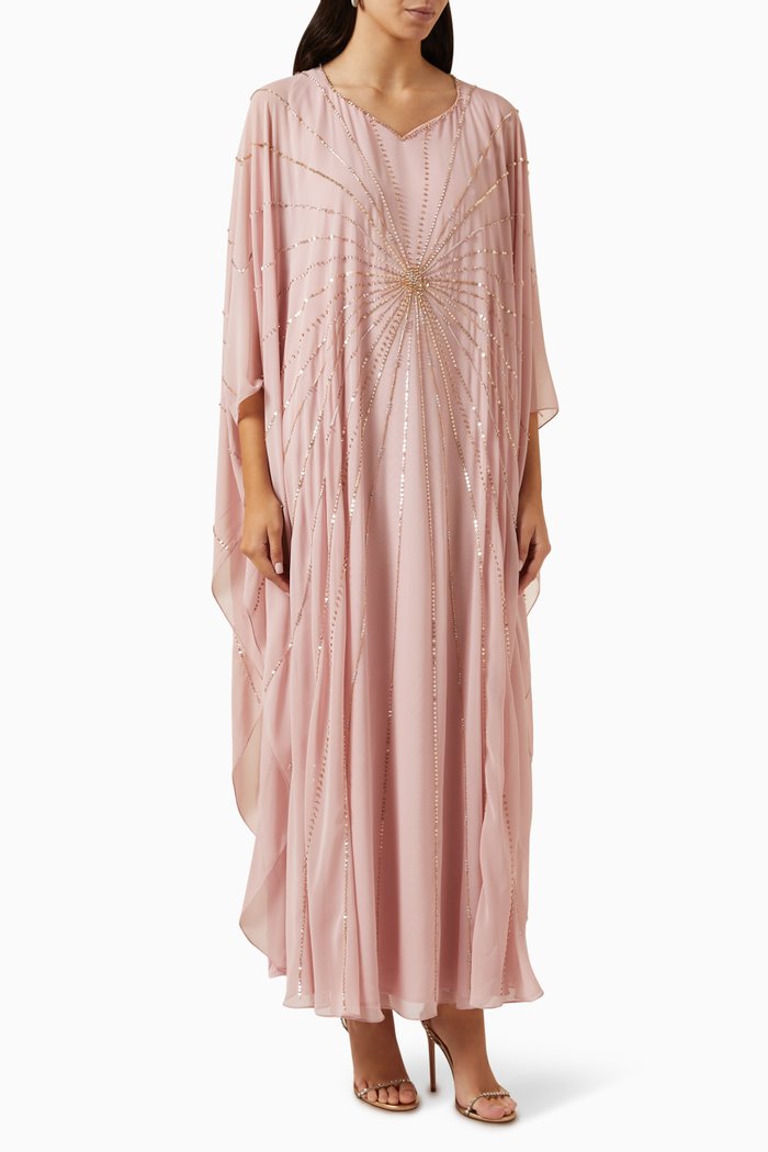 

Embroidered Kaftan in Chiffon, Pink