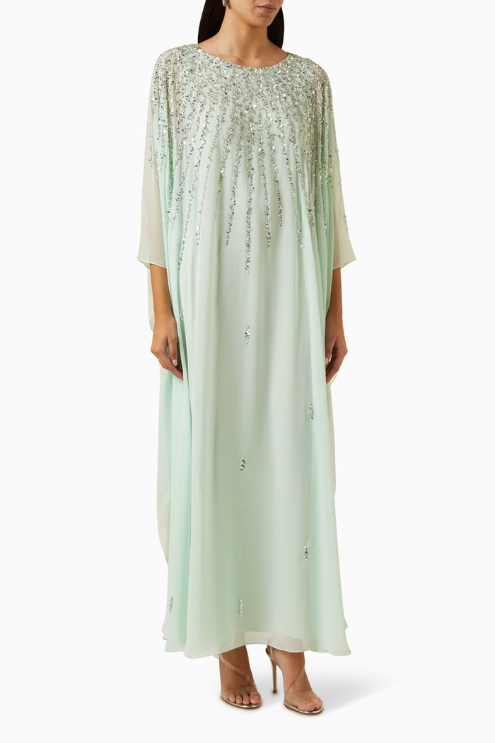 

Embroidered Kaftan in Chiffon, Blue