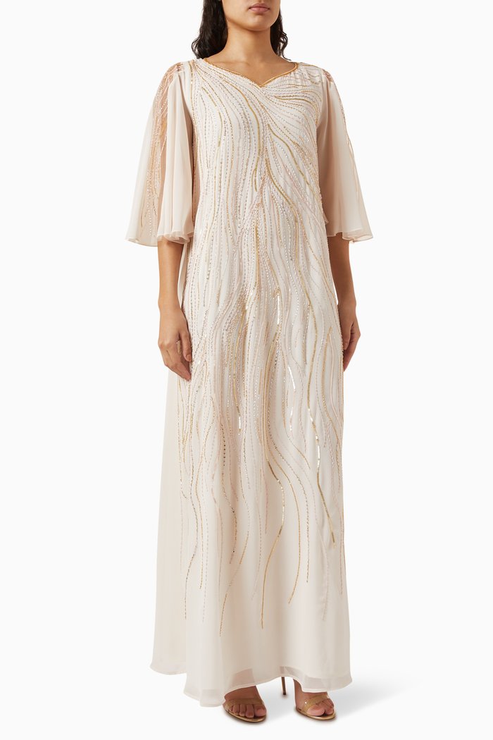 

Embroidered Kaftan in Chiffon, Pink