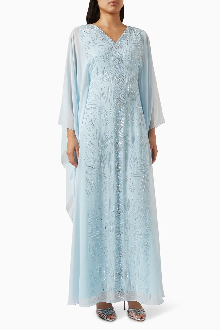 

Embroidered Kaftan in Chiffon, Blue