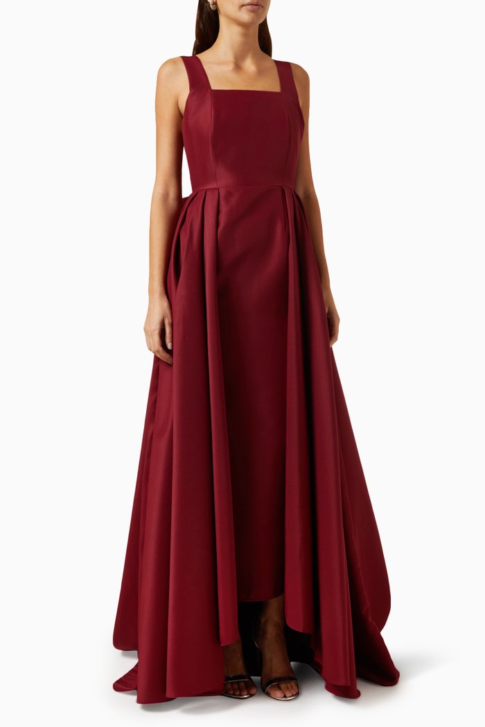 Bow-detail Gown in Satin, Red