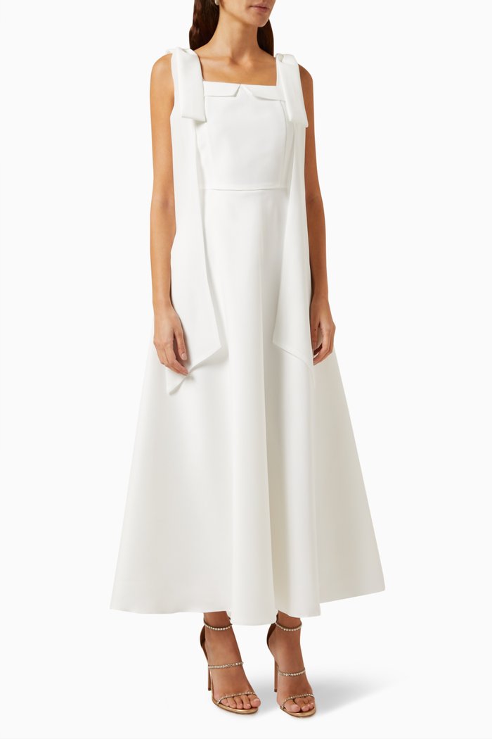 

A-line Bow-detail Maxi Dress in Bridal Satin, White