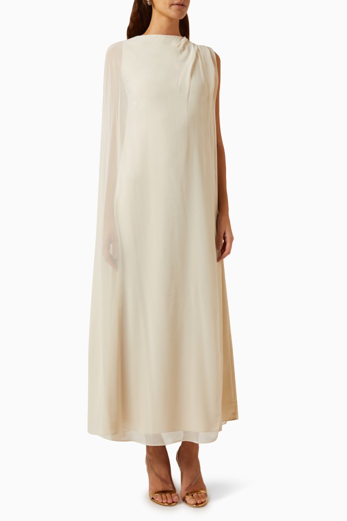 

Asymmetrical Pleated Dress in Satin & Chiffon, White