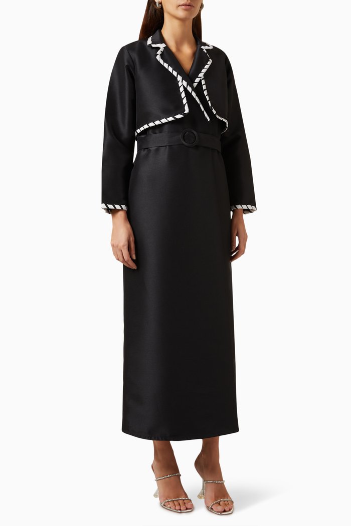 

Braided Abaya Jacket in Satin, Black