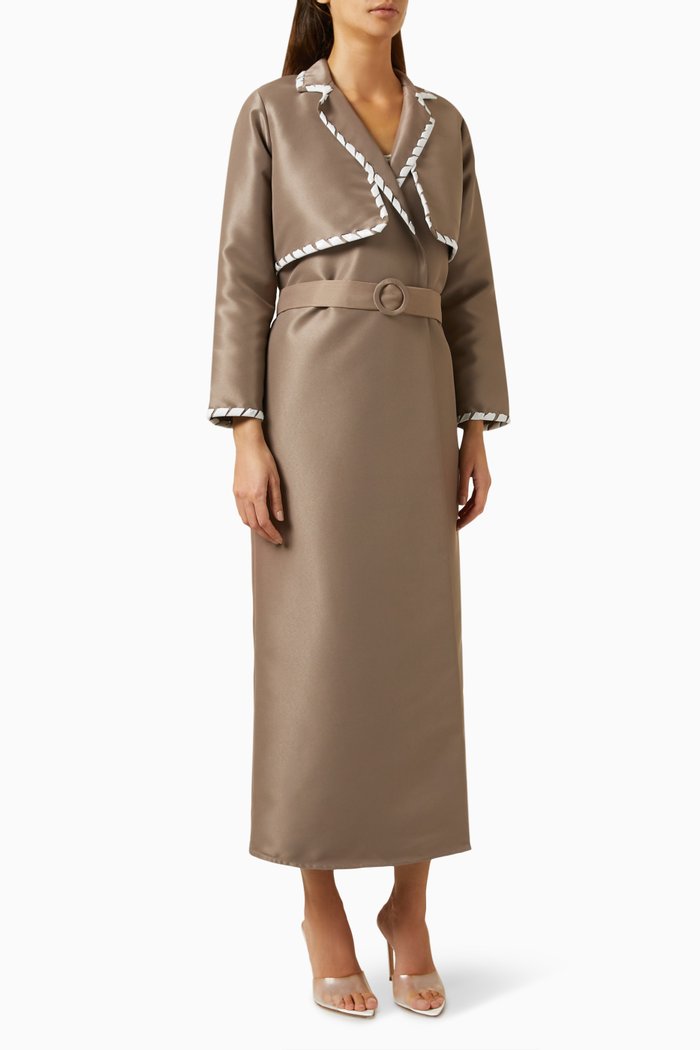 

Braided Abaya Jacket in Satin, Green