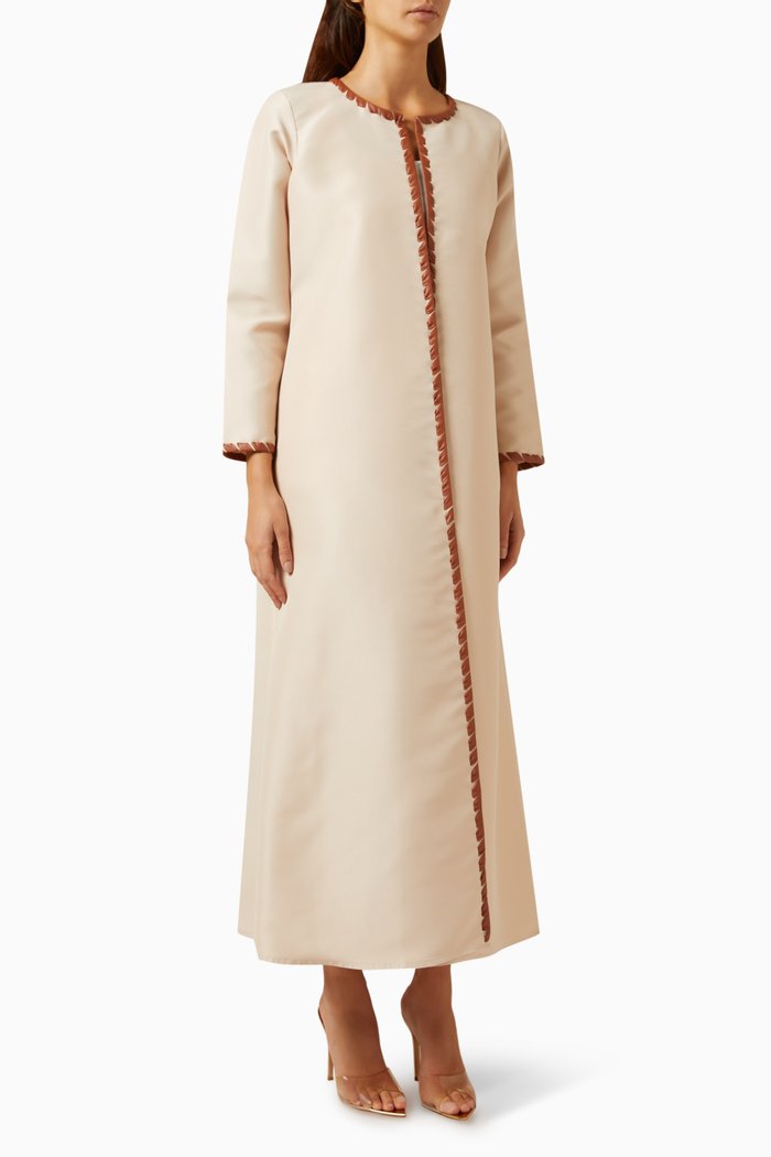 Leather-trim Abaya Jacket in Satin, Neutral