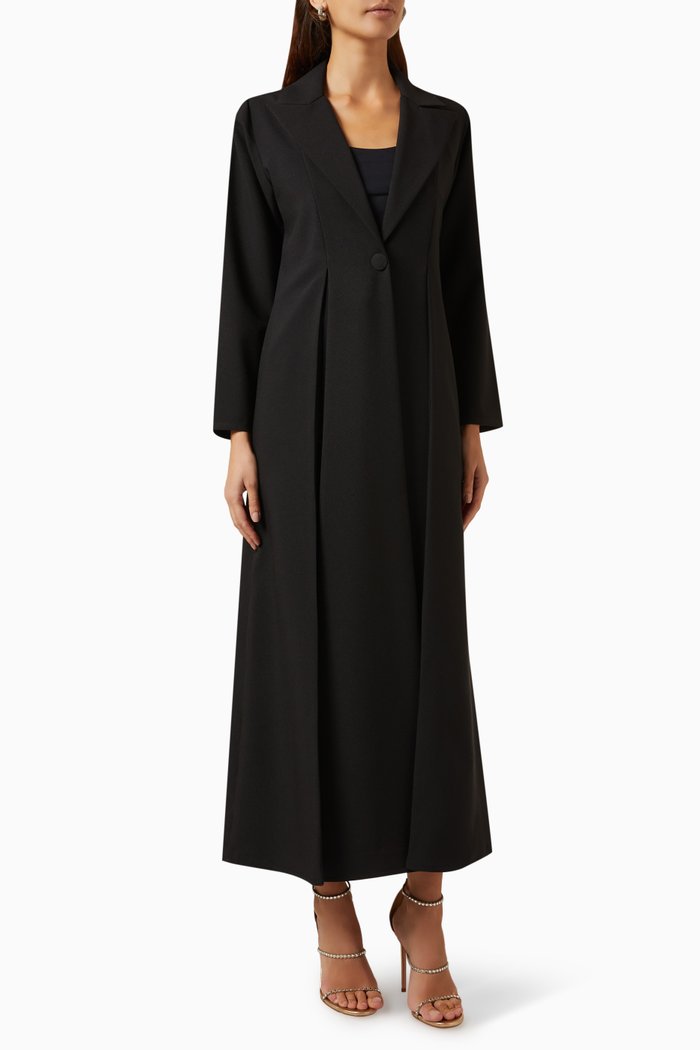 

Pleated V-neck Jacket Midi Dress, Black