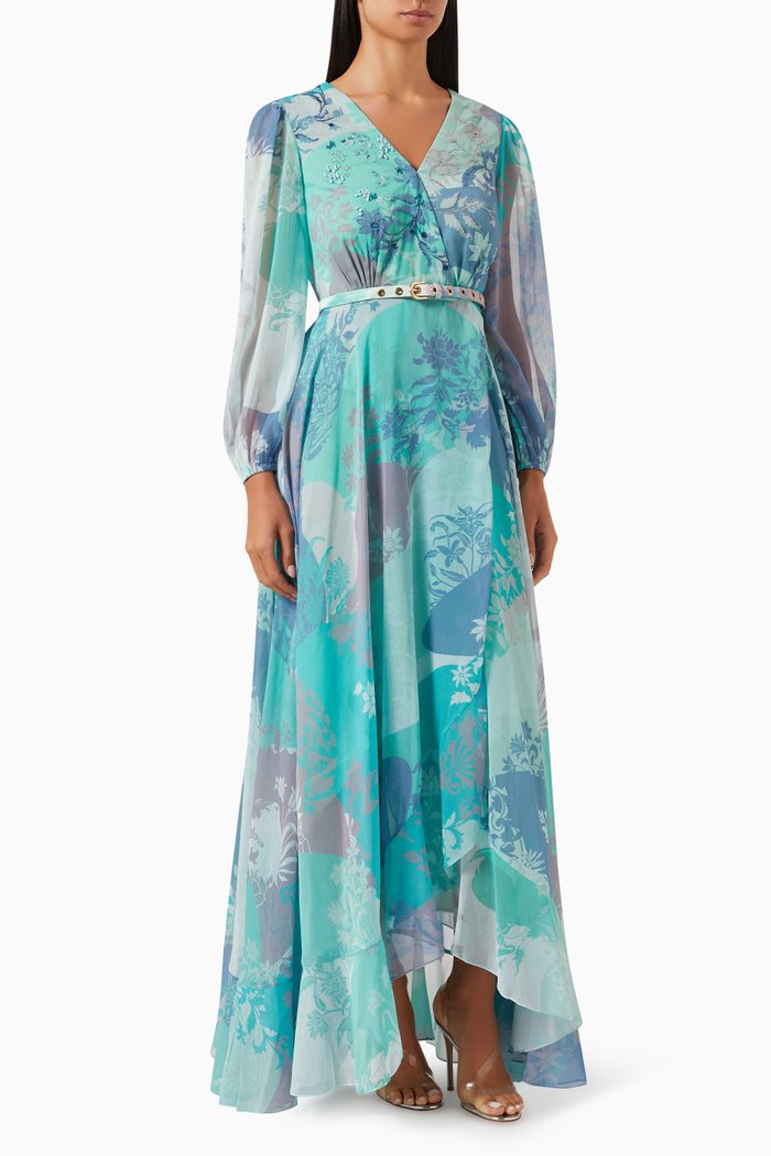 

Floral Printed Maxi Dress in Chiffon, Multicolour