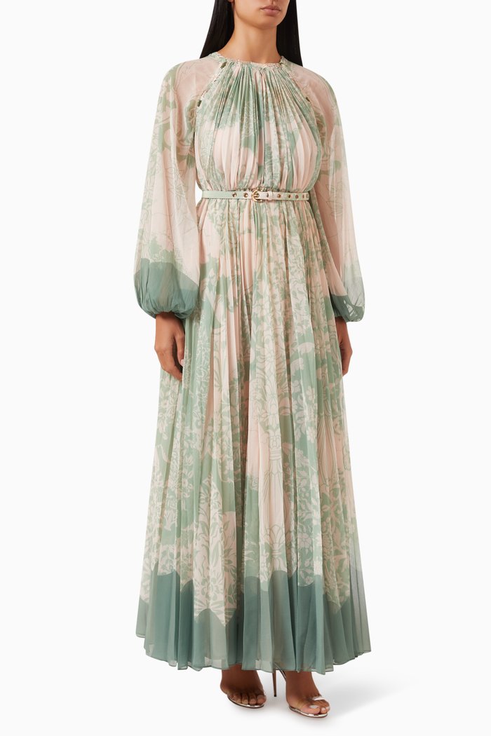 

Floral Printed Maxi Dress in Chiffon, Green