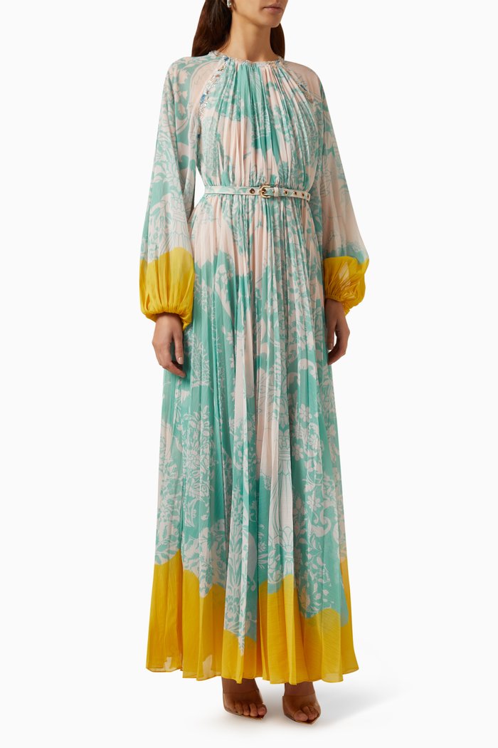 

Floral Printed Maxi Dress in Chiffon, Blue