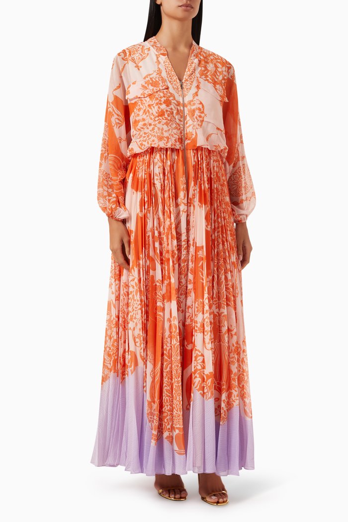 

Floral Printed Maxi Dress in Chiffon, Orange
