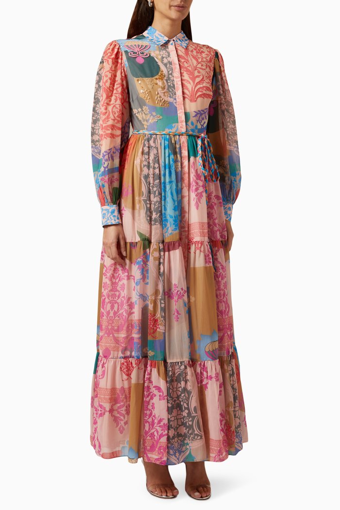 

Printed Maxi Dress in Chiffon, Multicolour
