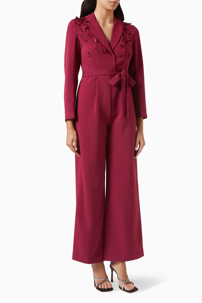 

Jasmine-A Embellished Wide-leg Jumpsuit in Crepe, Purple