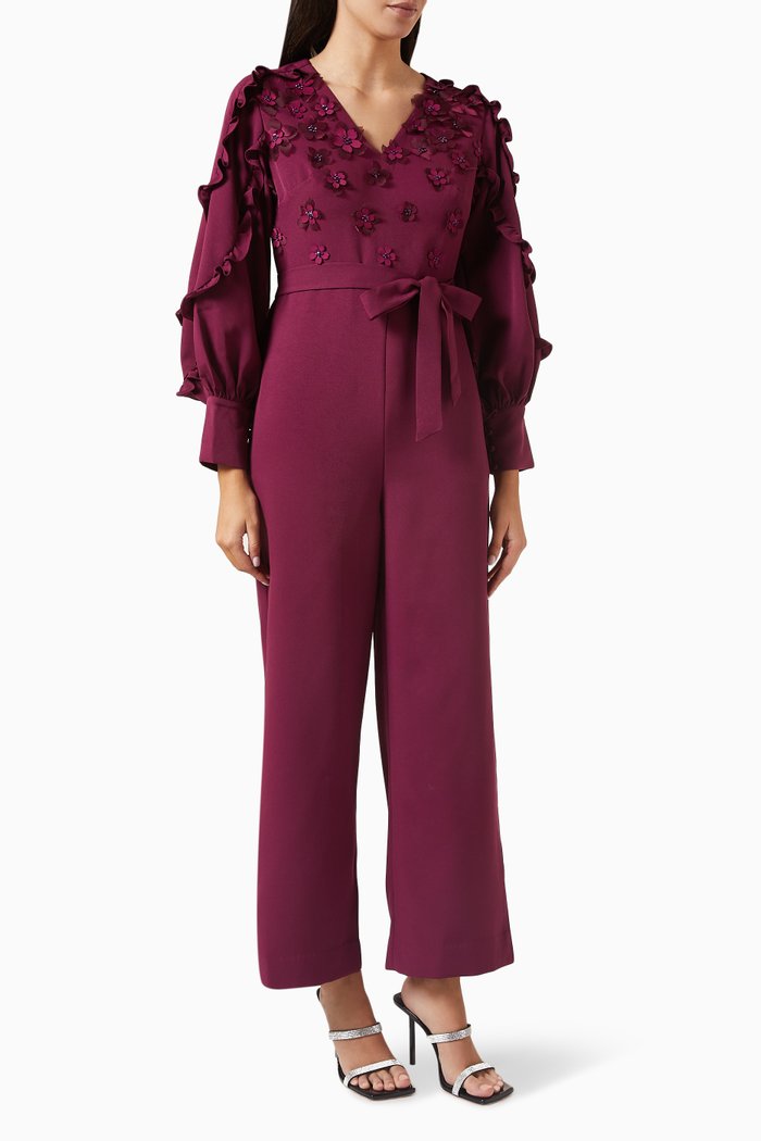 

Jasmine-B Embellished Wide-leg Jumpsuit in Crepe, Red