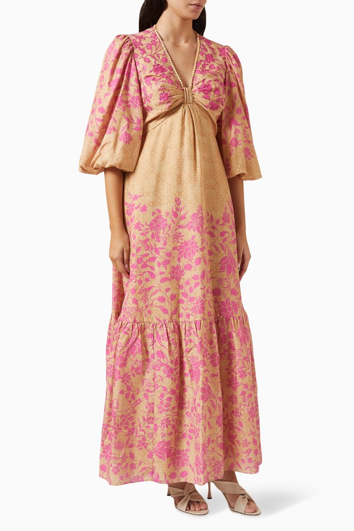 

Arch-A Embellished Maxi Dress in Linen-blend, Multicolour