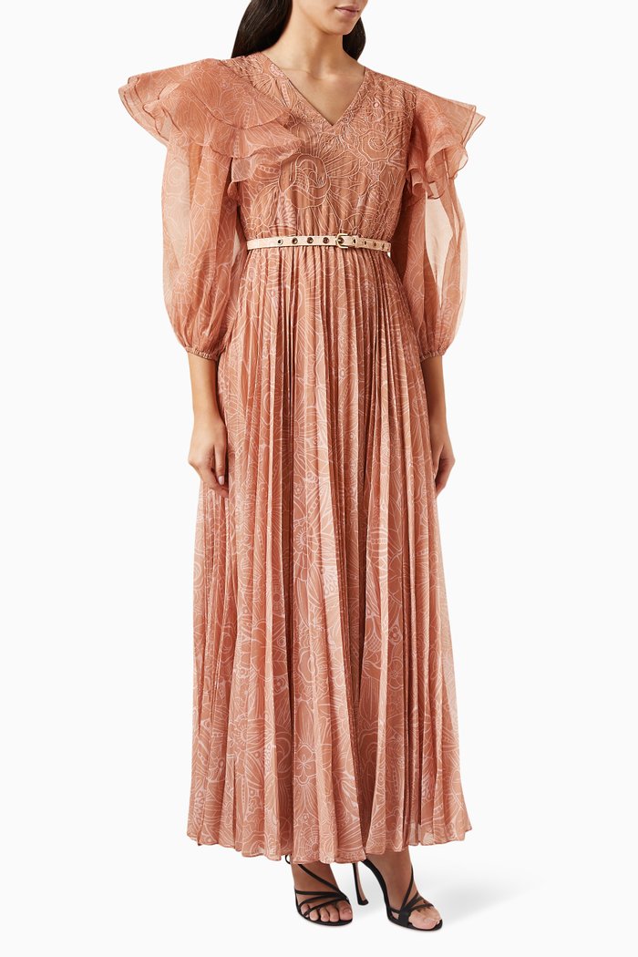 

Frangipani-A Ruffled Maxi Dress in Chiffon & Organza, Orange