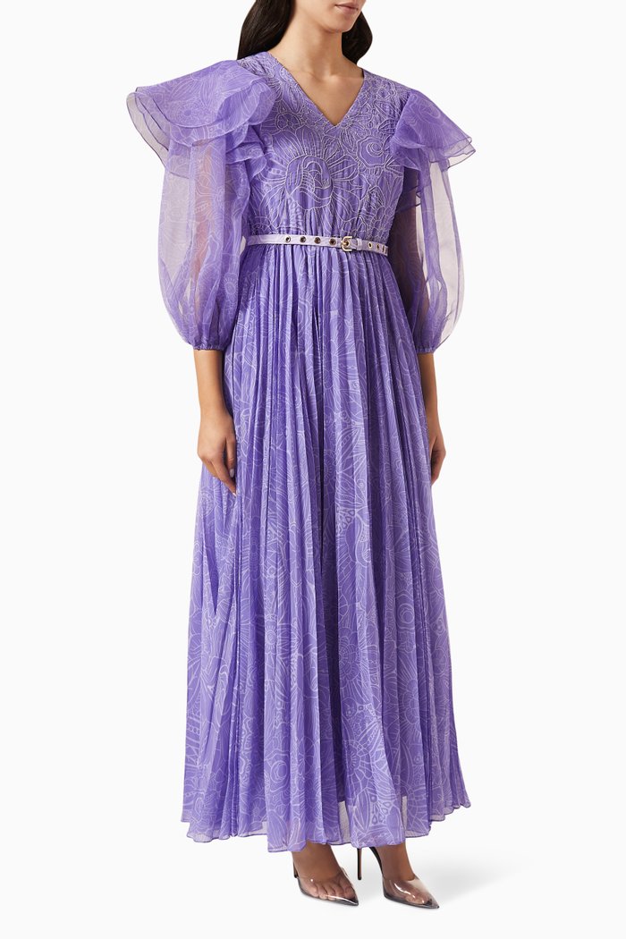 

Frangipani-A Ruffled Maxi Dress in Chiffon & Organza, Purple