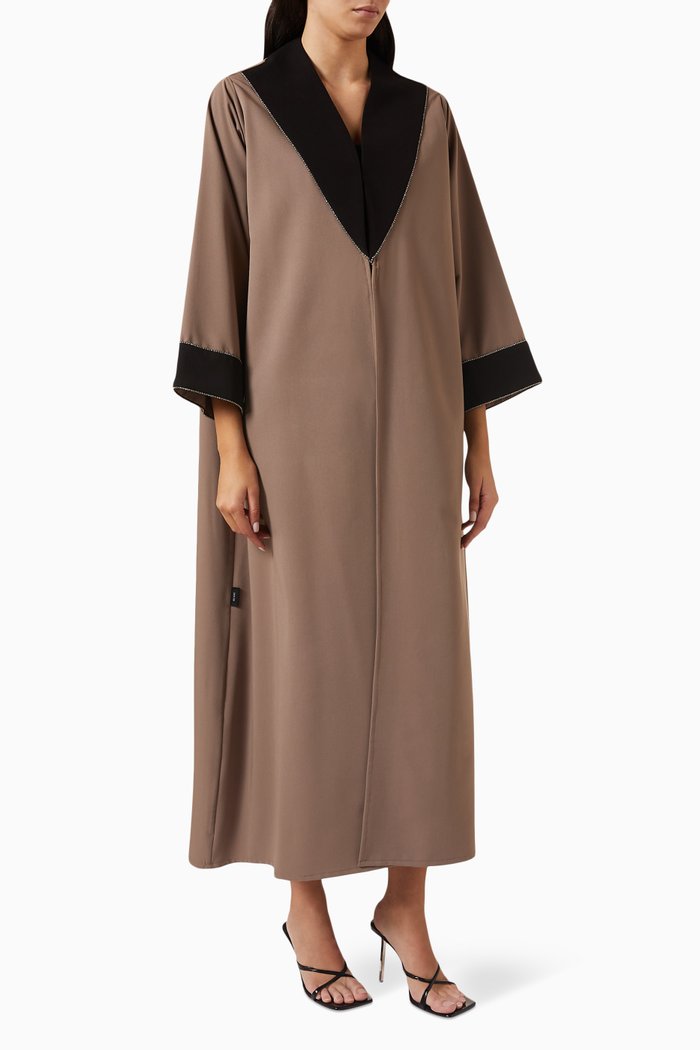 

Two-tone Embellished Abaya, Brown