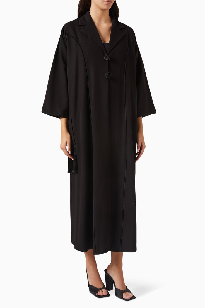 Notched-collar Abaya, Black
