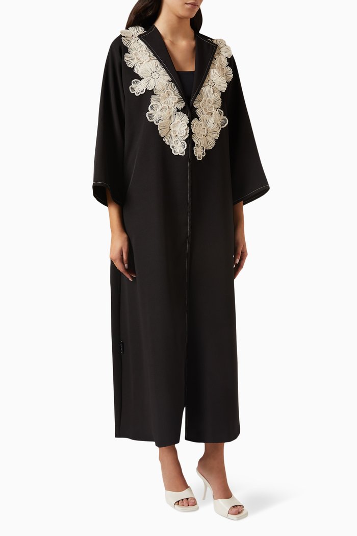 

Floral-appliquéd Abaya, Black