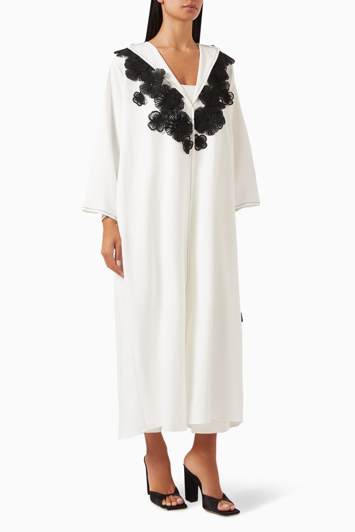 

Floral-appliquéd Abaya, Neutral