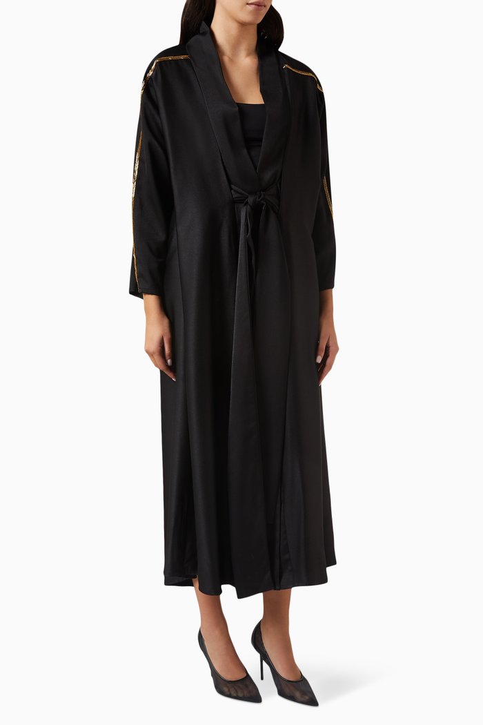 

Embellished Knot-tie Abaya, Black