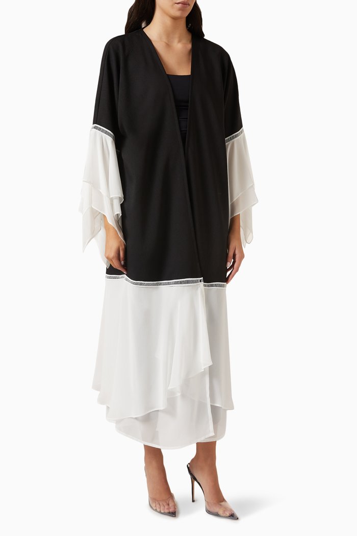 Two-tone Ruffled Abaya, Black