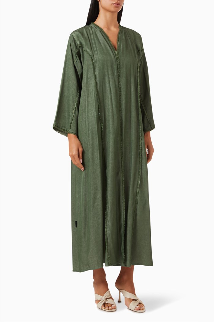 

Frayed-trim Abaya, Green
