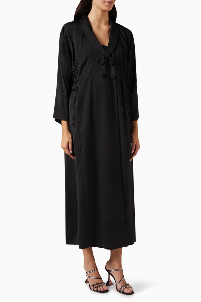 

Lace-up Coat Abaya in Satin, Black
