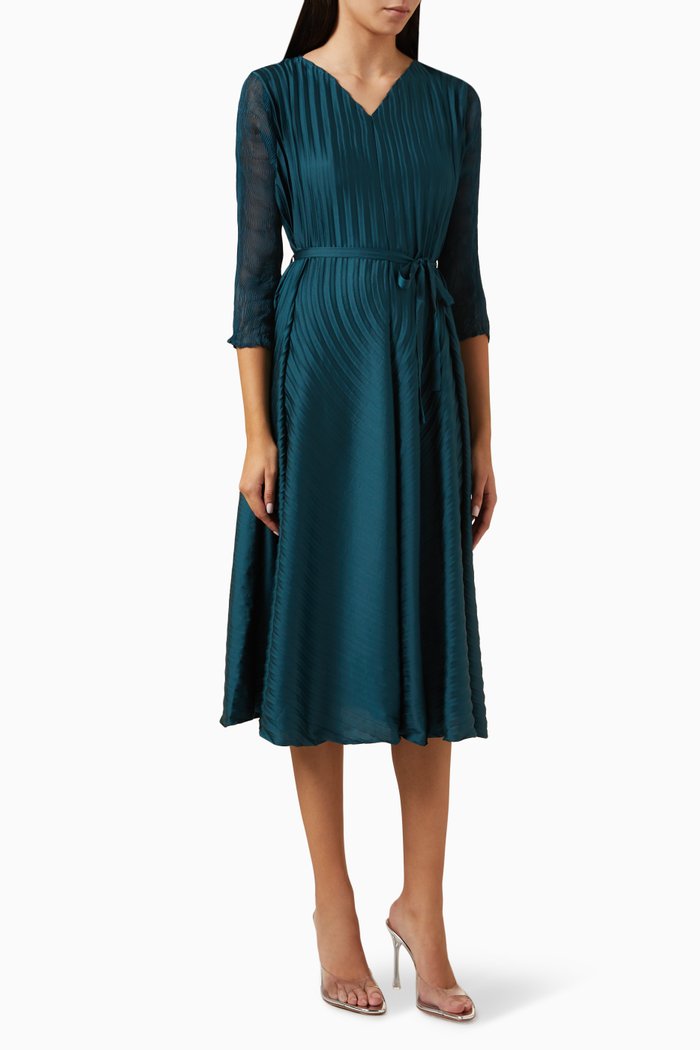

Olivia Tie Waist Dress in Satin, Blue
