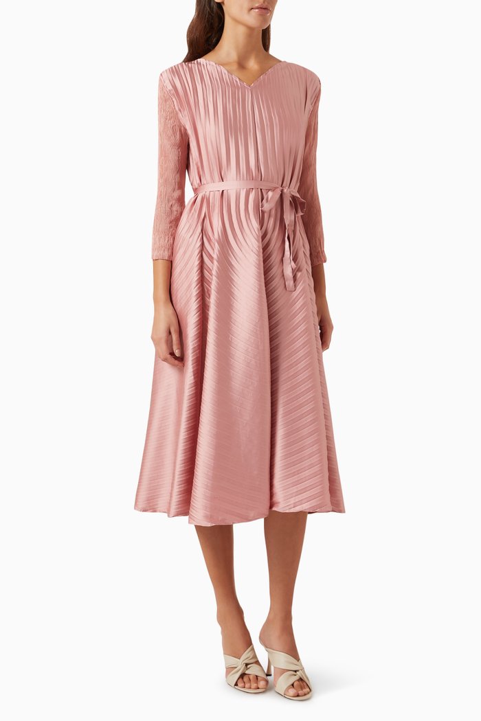 

Olivia Tie Waist Dress in Satin, Pink