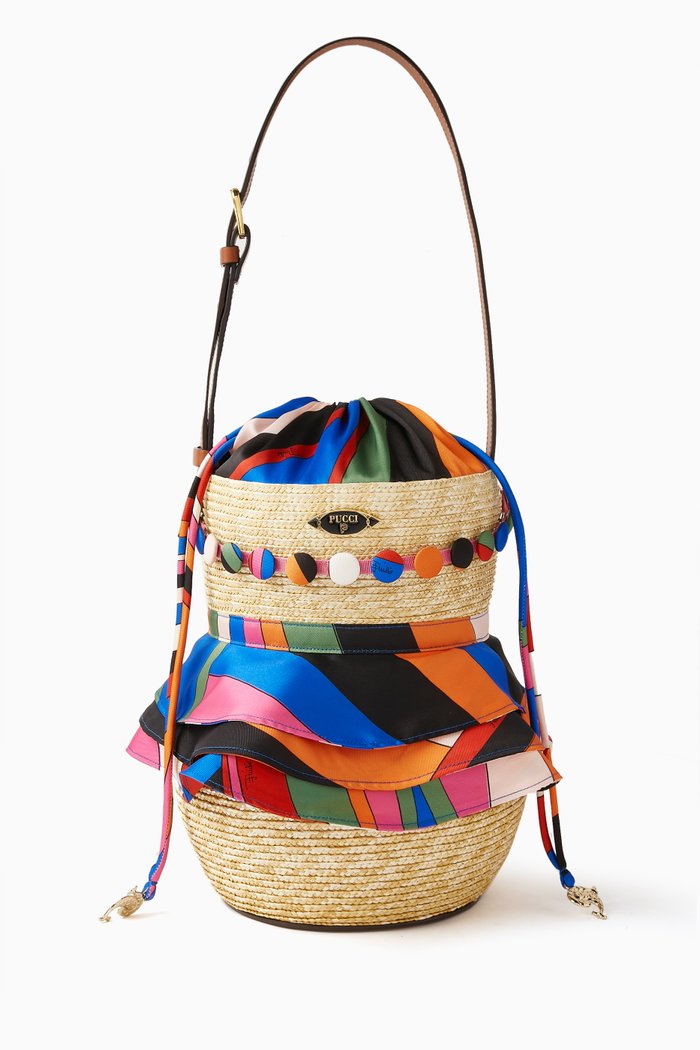 

Puccinella Iride-print Bucket Bag in Straw, Multicolour