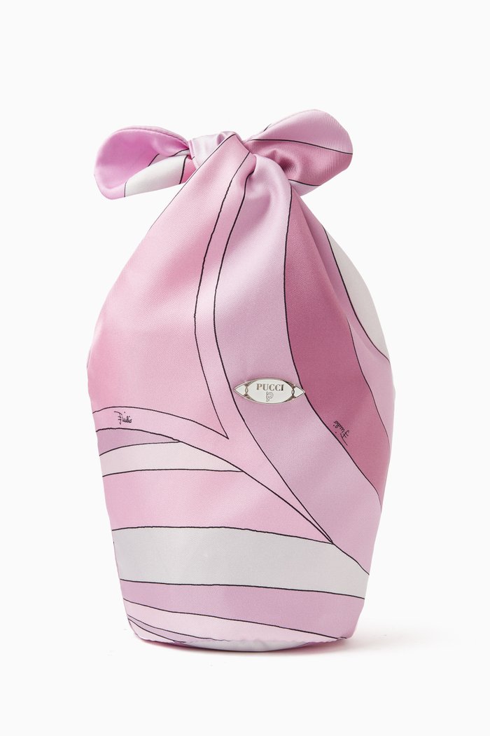 

Lido Marmo-print Bucket Bag in Silk-twill, Pink