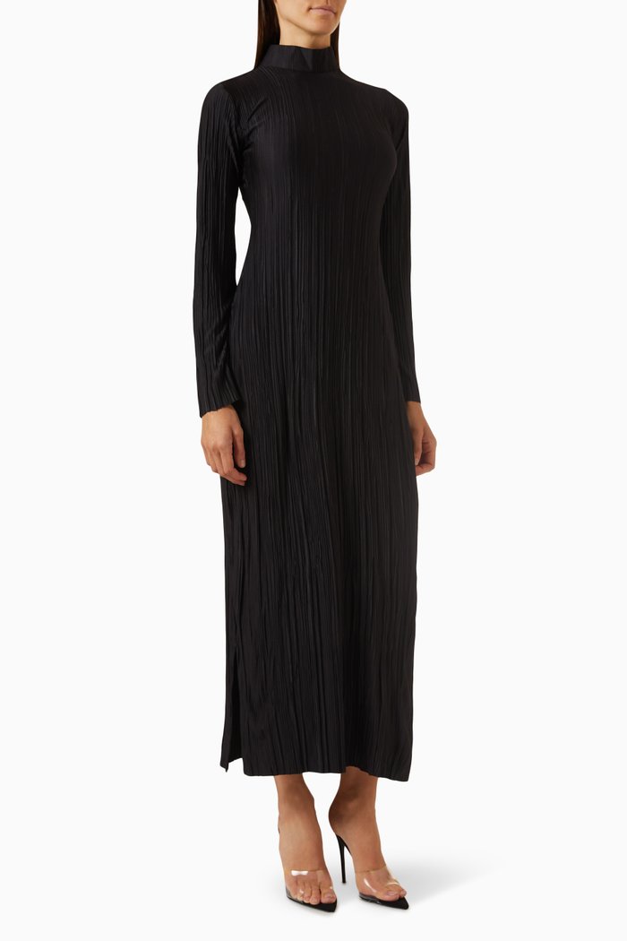 

High-neck Dress in PLISSE100©, Black