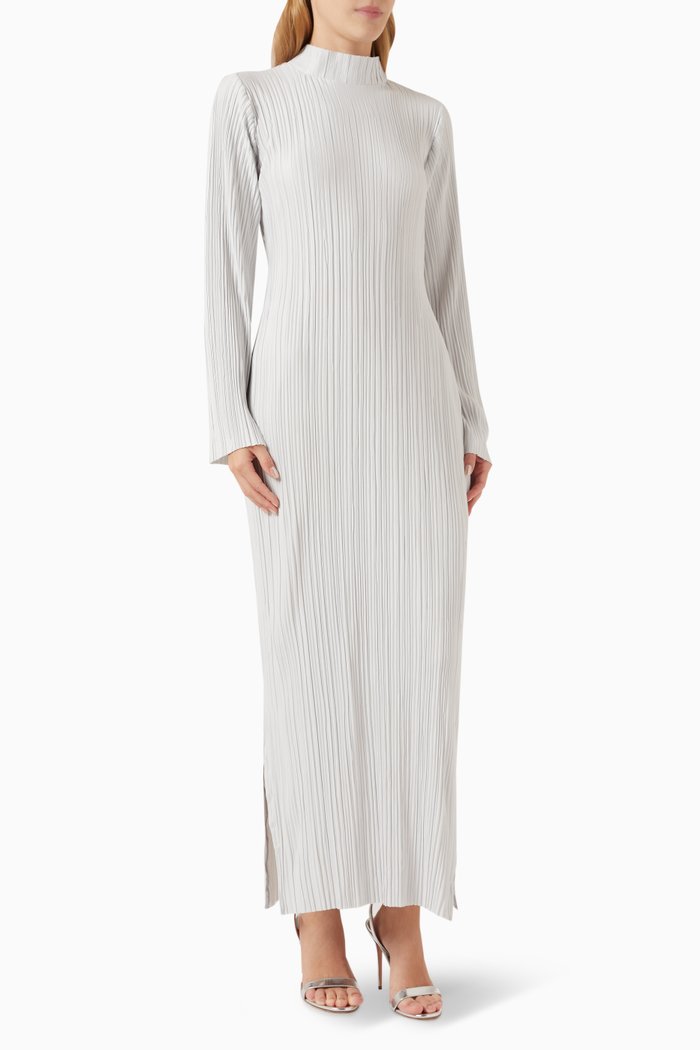 

High-neck Dress in PLISSE100©, Grey